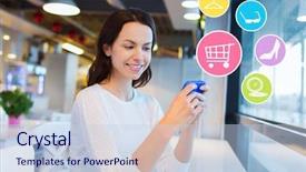  Presentation with internet cafe - Audience pleasing presentation consisting of people online shopping technology backdrop and a sky blue colored foreground