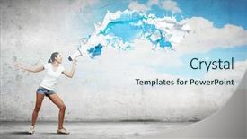  Presentation with casual young people - Theme consisting of people oratory - young woman in casual speaking background and a sky blue colored foreground