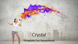  Presentation with casual young people - Slides having people oratory - young woman in casual speaking background and a light gray colored foreground