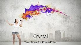  Presentation with casual young people - Theme consisting of people oratory - young woman in casual speaking background and a light gray colored foreground