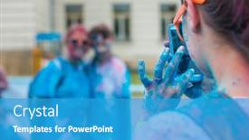  Presentation with color run - Cool new PPT layouts with people-participating-in-the-color backdrop and a teal colored foreground