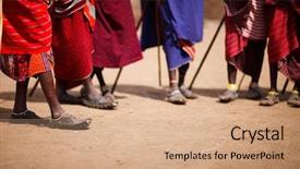  Presentation with african people - Slides having people participating in traditional dance background and a coral colored foreground