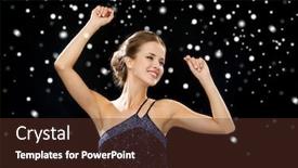  Presentation with black christmas party - Slides having people party holidays christmas and glamour concept - smiling woman dancing with raised hands over black snowy background background and a tawny brown colored foreground