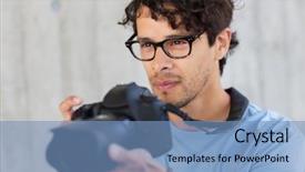 Presentation with shooting - Cool new PPT layouts with people photography technology leisure and lifestyle - photographer with digital camera shooting in city backdrop and a teal colored foreground