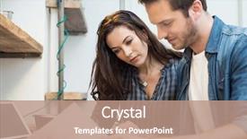  Presentation with paperwork - Presentation theme with people plan - businessman and woman going background and a coral colored foreground