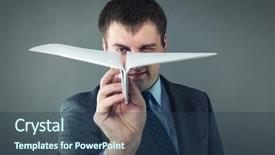  Presentation with paper boat children play - Slide set consisting of business grey - businessman with paper plane background and a ocean colored foreground