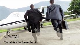  Presentation with plane - Slide set enhanced with persecution - two businessman running towards background and a mint green colored foreground