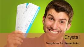  Presentation with ticket - PPT layouts having young man holding tickets background and a coral colored foreground