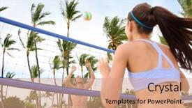  Presentation with volley - Slide set featuring people playing beach volleyball having background and a coral colored foreground