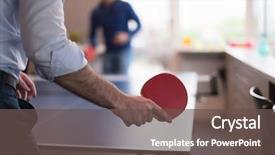  Presentation with sports table tennis - Slides having people playing ping pong tennis background and a dark gray colored foreground