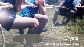  Presentation with training camp - Slide deck enhanced with people playing tug of war background and a gray colored foreground