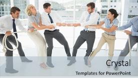  Presentation with full page business services - Presentation theme featuring people playing tug of war background and a light blue colored foreground