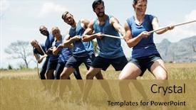  Presentation with obstacle course - Cool new slides with people playing tug of war backdrop and a gold colored foreground