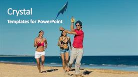  Presentation with group of people - Cool new PPT theme with people playing with a kite backdrop and a  colored foreground