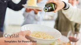  Presentation with olive oil - PPT theme with people-pour-olive-oil background and a coral colored foreground