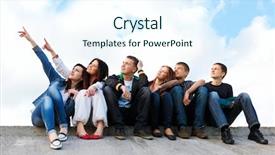  Presentation with outdoors - Cool new presentation theme with people power - happy group of friends smiling backdrop and a sky blue colored foreground