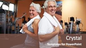  Presentation with gym - Slide set consisting of people power - happy senior couple with towels background and a tawny brown colored foreground