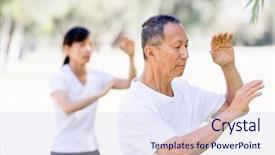  Presentation with tai chi - Presentation consisting of people practicing thai chi background and a sky blue colored foreground