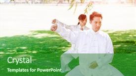  Presentation with tai chi - Slides having people practicing thai chi background and a forest green colored foreground