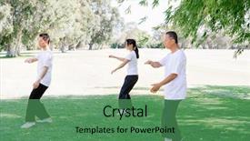  Presentation with tai chi - Colorful theme enhanced with people practicing thai chi backdrop and a ocean colored foreground