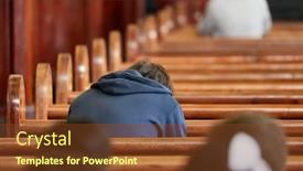  Presentation with church people - Presentation design consisting of people-praying-in-church-benches background and a tawny brown colored foreground