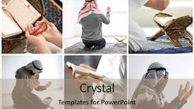  Presentation with islamic muslim - Theme having people praying indoors islamic religion background and a coral colored foreground