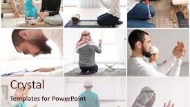  Presentation with islamic muslim - Theme consisting of people praying indoors islamic religion background and a lemonade colored foreground