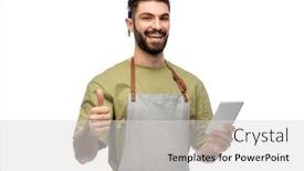  Presentation with notepad - Cool new slide deck with people-profession-and-job-concept backdrop and a light gray colored foreground