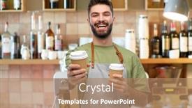  Presentation with takeaway coffee - Slide deck having people-profession-and-job-concept background and a coral colored foreground