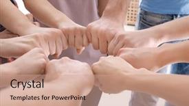  Presentation with people unity - Presentation theme enhanced with people putting their fists together background and a coral colored foreground