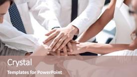  Presentation with young business people - PPT layouts consisting of people putting their hands together background and a coral colored foreground