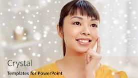  Presentation with race ethnicity - Amazing PPT layouts having people race ethnicity and portrait concept - happy asian young dreaming woman or teenage girl face at home over snow backdrop and a coral colored foreground