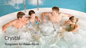  Presentation with hot tub - Audience pleasing slide deck consisting of people relax in hot tub backdrop and a soft green colored foreground