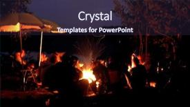  Presentation with campfire - Colorful PPT theme enhanced with people relaxing near campfire backdrop and a tawny brown colored foreground
