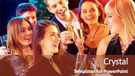  Presentation with joyful - Audience pleasing presentation design consisting of people relaxing together at party backdrop and a tawny brown colored foreground