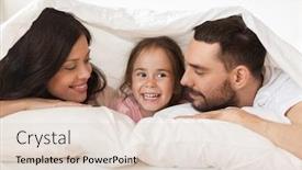  Presentation with relationships - Beautiful theme featuring people rest love relationships and happiness concept - happy family lying in bed under blanket at home backdrop and a lemonade colored foreground