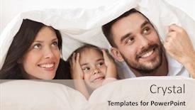  Presentation with relationships - Cool new PPT layouts with people rest love relationships and happiness concept - happy family lying in bed under blanket at home backdrop and a soft green colored foreground