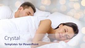  Presentation with relationships - Presentation consisting of people rest relationships and holidays concept - happy couple sleeping in bed over lights background background and a sky blue colored foreground