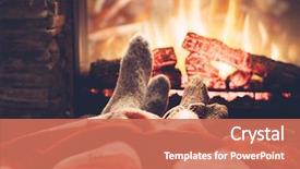  Presentation with socks - Presentation theme consisting of people resting by the fire background and a coral colored foreground