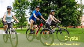  Presentation with bicycles - Cool new presentation with people riding bicycles in city backdrop and a tawny brown colored foreground
