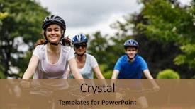  Presentation with healthy people - Audience pleasing slide deck consisting of people riding bicycles in city backdrop and a coral colored foreground