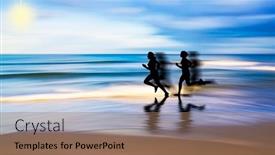  Presentation with running - Presentation theme having people-running-on-the-beach background and a coral colored foreground