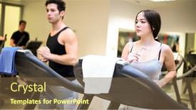  Presentation with running treadmill - Colorful PPT theme enhanced with people-running-on-the-treadmill backdrop and a tawny brown colored foreground