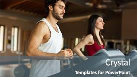  Presentation with big group people - Amazing PPT theme having gymnasium - group of people running backdrop and a gray colored foreground