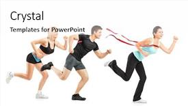  Presentation with finish line - Audience pleasing slides consisting of people running towards finish line backdrop and a white colored foreground