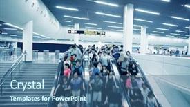  Presentation with motion - PPT layouts featuring people rush on a escalator background and a ocean colored foreground