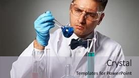  Presentation with laboratory - Slide deck featuring biohazard suit - scientist in protective glasses background and a light gray colored foreground