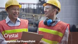  Presentation with mechanical engineers mechanical engineering science - Amazing PPT theme having wear safety glasses - two engineers in protective workwear backdrop and a tawny brown colored foreground