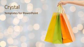  Presentation with consumerism - Slides featuring people sale consumerism and advertisement concept - close up of hand holding shopping bags over holidays lights background background and a lemonade colored foreground