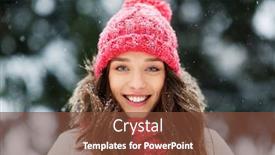  Presentation with young happy people smiling - Slide deck enhanced with people season and christmas concept - portrait of happy smiling teenage girl or young woman outdoors in winter park background and a tawny brown colored foreground